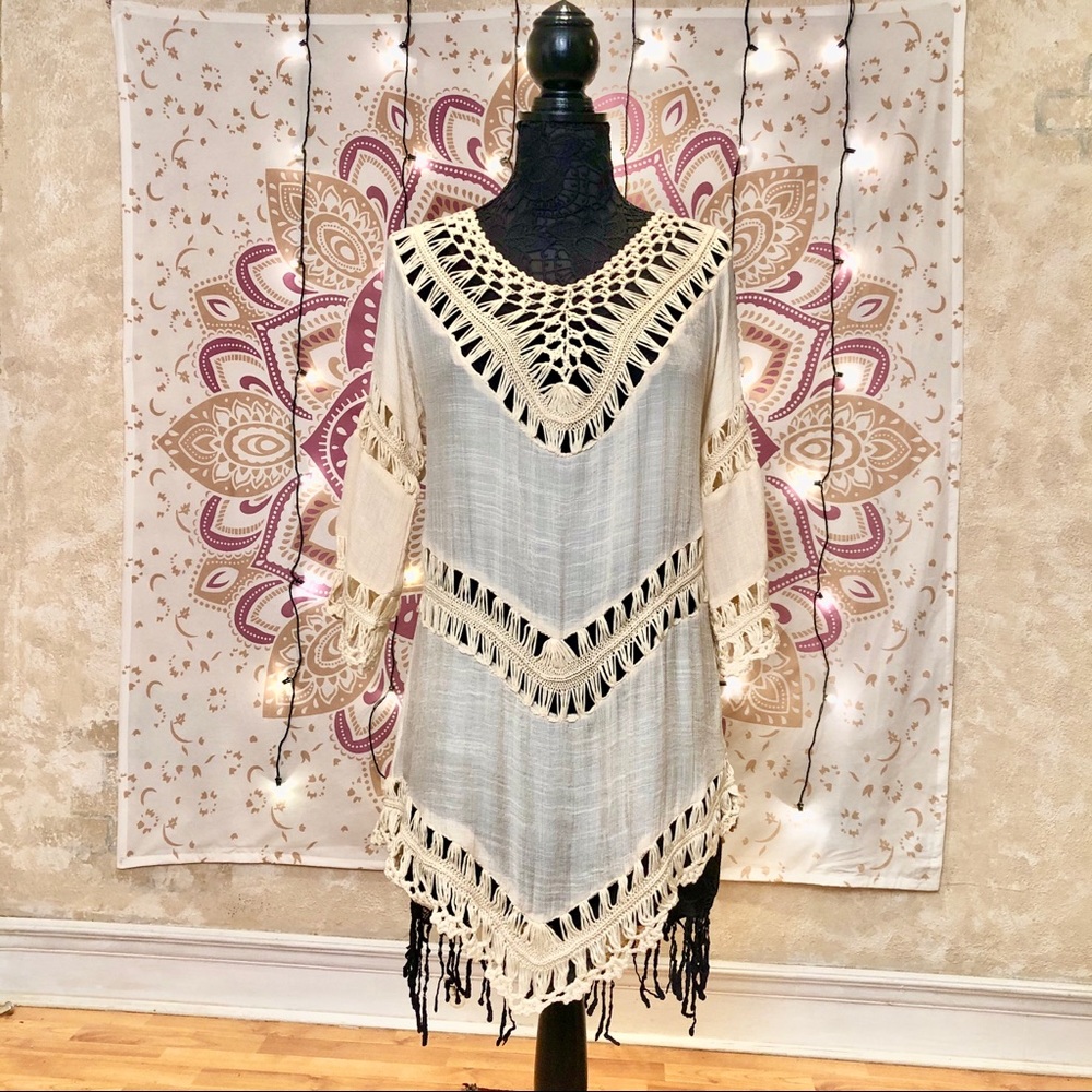 Boho Top V Neck Crochet Tunic Blouse NWOT - Picture 2 of 11